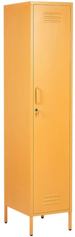 Thumbnail - Metallschrank Gelb Stahl 185cm hoch Modern mit abschließbarer Tür Kleiderstange 2 Türhaken 5 Fächern Wohnzimmer Schlafzi...