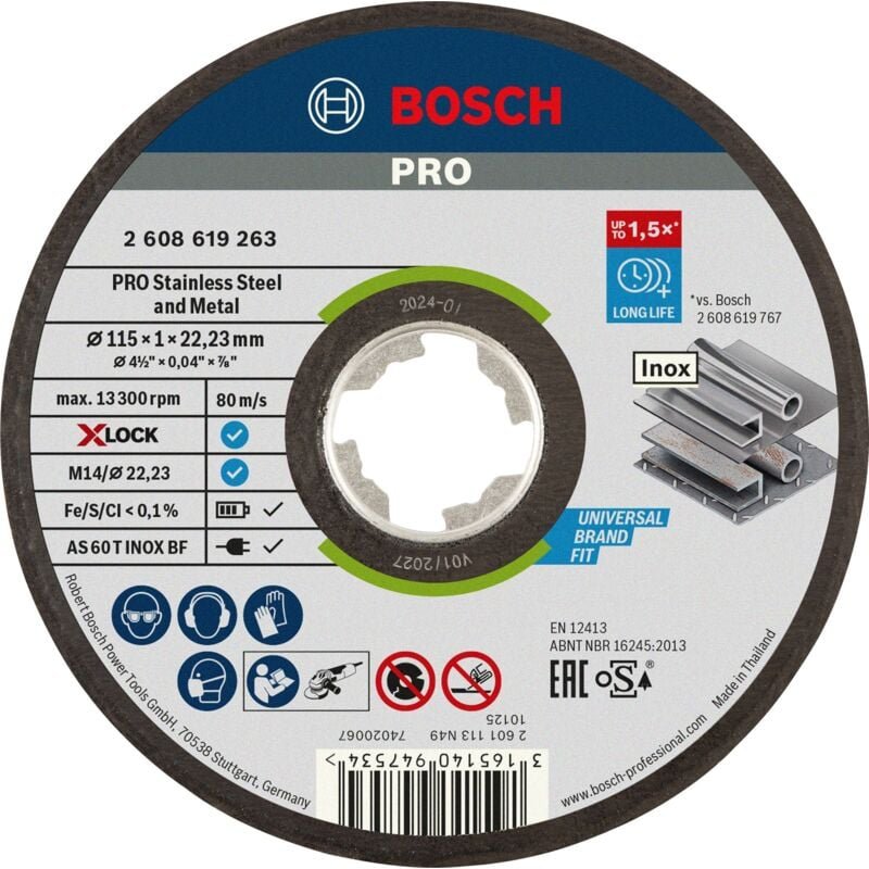 Bosch - pro Stainless Steel and Metal X-Lock Trennscheibe, 115 x 1 x 22.23 mm, gerade, oSa