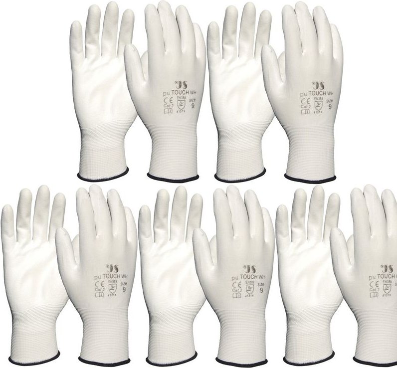Vasalat - Arbeitshandschuh Staffl PU-Touch Schutzhandschuh weiß Größe 7 / 5 Paar