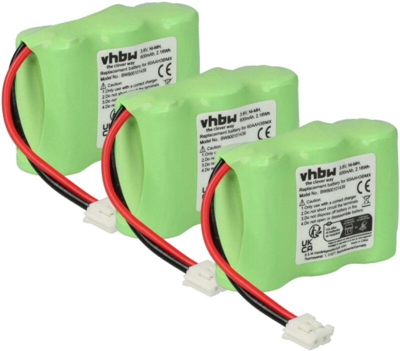 Vhbw - 3x Akku kompatibel mit Audioline FF888, FF988 schnurlos Festnetz Telefon (600 mAh, 3,6 v, NiMH) Grau