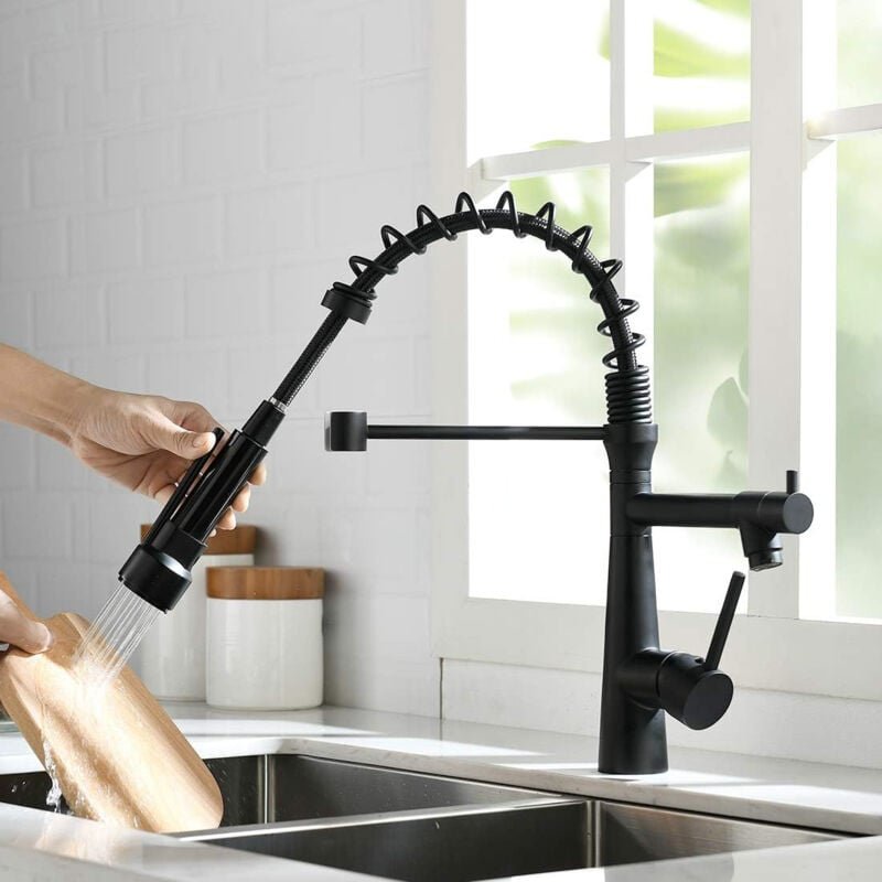 Jn.songs - Wasserhahn Küche mit Spiralfeder , 360° Schwenkbar Spültischarmatur, Küchenarmatur mit 2-strahliger Ausziehbr...