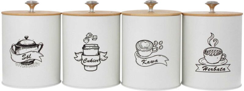 4er-Set Behälter für Kaffee, Tee, Zucker, Salz, 15x11cm, BRUNBESTE BB-2780 (PL Untertitel)