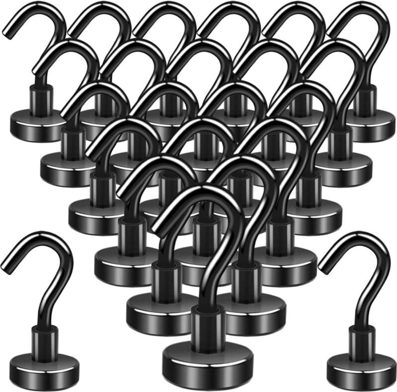 Thumbnail - Magnethaken, 24er-Pack extra starke Magnethaken, 10 kg superstarke Neodym-Magnete mit Haken, 16 mm Neodym-Magnethaken fü...