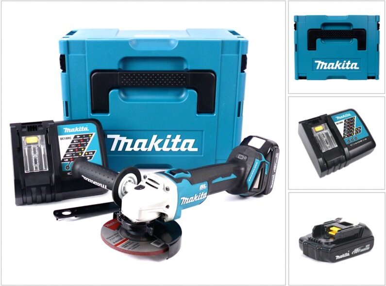 Thumbnail - Makita DGA 504 RY1J Akku Winkelschleifer 18V 125mm Brushless + 1x Akku 1,5Ah + Ladegerät + Makpac
