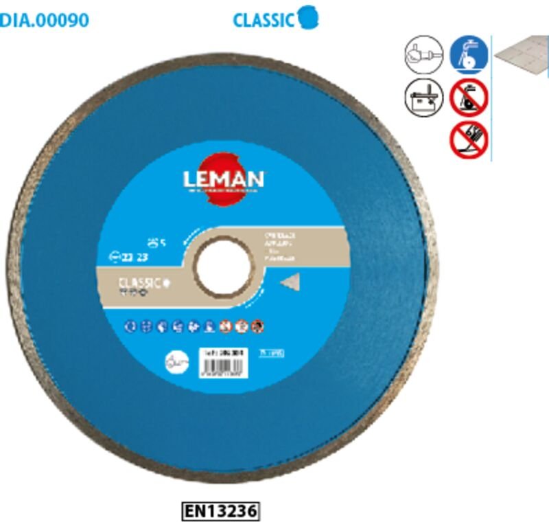 Diamantscheibe mit durchgehendem Felgenrand - d. 115 x Ep. 1.9 x Al. 22.23 mm - ht. 5 mm - Fliesen Leman 901154