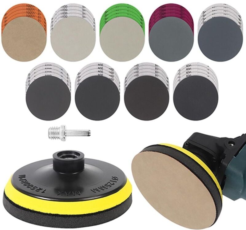 125 mm Schleifscheiben – 45 Stück Nass-Trocken-Schleifpapier, Körnungen 400/600/800/1000/2000/2500/3000/5000, für M14-Wi...