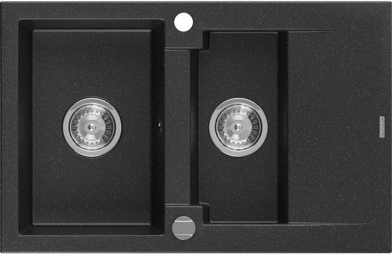 Thumbnail - Gaspar 1,5-Becken-Granitspüle mit kurzer Abtropffläche 737 x 475 mm, Schwarz/Silbermetallic - - Mexen