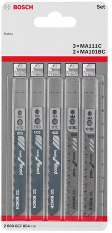Bosch - Accessories 2608667854 Stichsägeblatt-Set Wood, 5-teilig, Makita-Schaft 5 St.