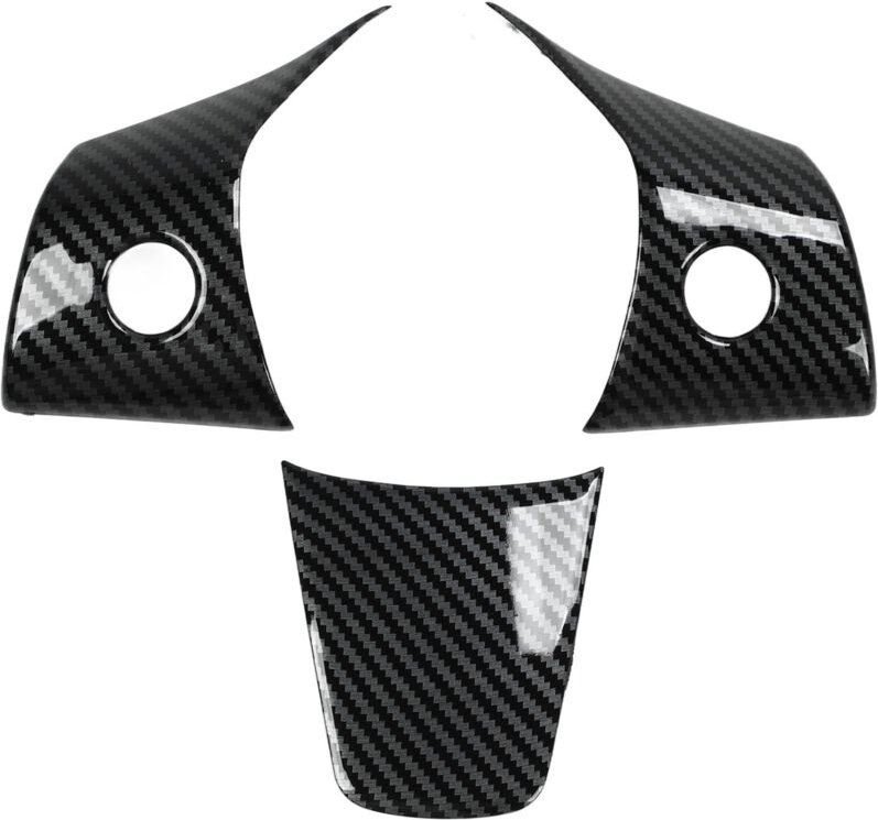 Zoternen - 3-teiliges Innenzubehör in Karbonfaser-Optik, Ersatz-Lenkradbezug-Patch für Tesla Model 3 oder y 2021–2023