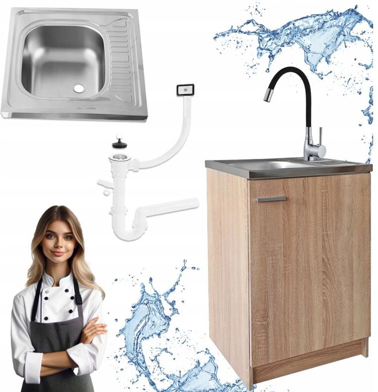 STAMAR Küchenschrank Sonoma - 60 x 50 cm - Schwarz - Kompakt und Praktisch - Mit Spüle und Flexibler Armatur