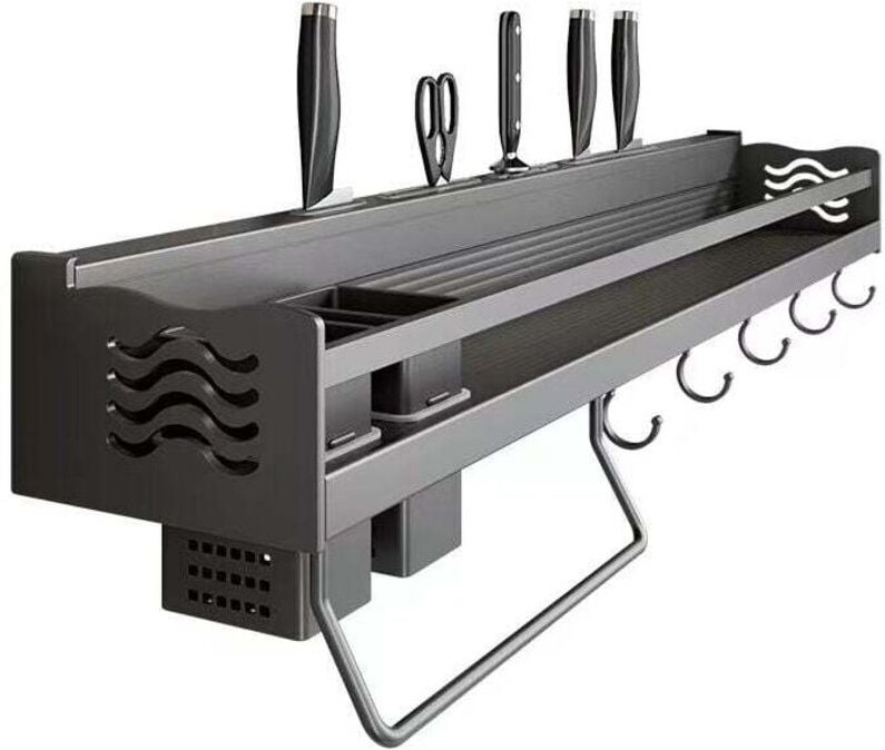 Gewürzregal, wandmontiertes Küchenregal ohne Bohren, Gewürzhalter mit 6 abnehmbaren Haken, zum Platzieren von Gewürzen, ...