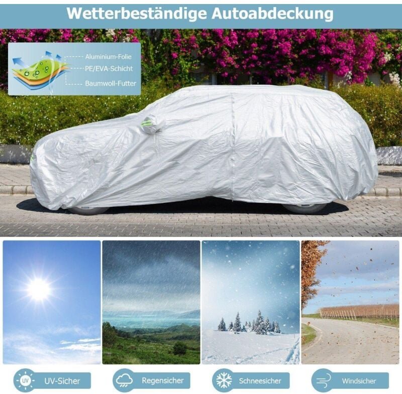Wetterfeste abdeckplane fur fahrzeuge autoabdeckung mit reiverschlusstur 516 x 191 x 164 cm silber