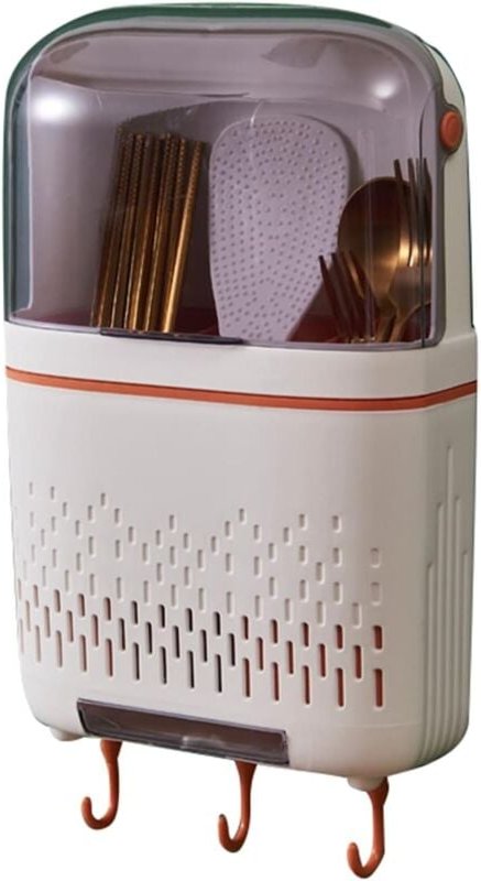 Csparkv - Hängender Besteck-Organizer, Essstäbchenhalter, Abtropffach mit Deckel für die Küche (weiß)