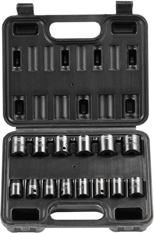 3/8-Zoll-Schlagsteckschlüsselsatz,14-teiliger flacher Steckschlüsselsatz metrisch 7–20mm,6-Punkt-Cr-Mo-Legierungsstahl f...