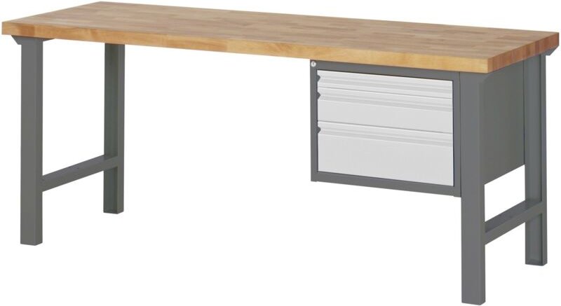 Werkbank Premium, 3 Schubladen, 200x70x84 cm, robuste Konstruktion aus pulverbeschichtetem Stahl und Buche, perfekt für ...