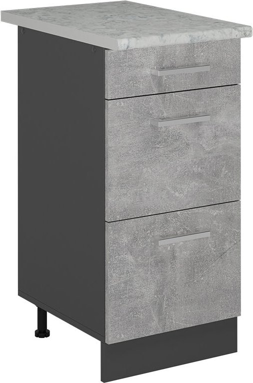 Vicco - Küchenunterschrank R-Line, Beton, 40 cm mit Schubladen, ap Marmor
