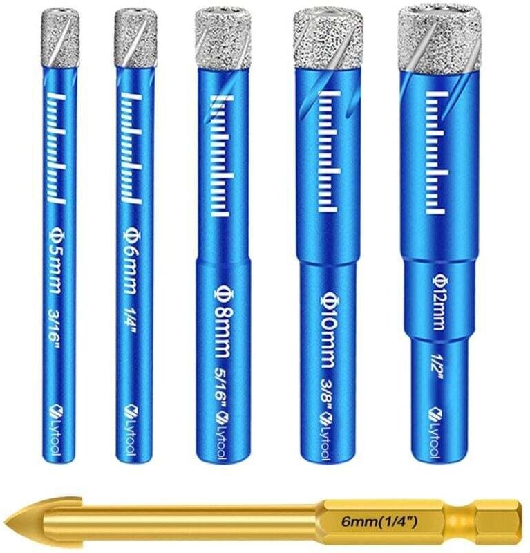 Thumbnail - Fliesenbohrer Set, Diamantbohrer zum Bohren von Feinsteinzeug mit 5, 6, 8, 10, 12 mm, Metallbohrer für 6 mm Fliesen, Ker...