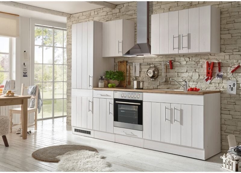 Küche Küchenzeile Küchenblock Landhaus Lärche Weiß Anton 270 cm Respekta