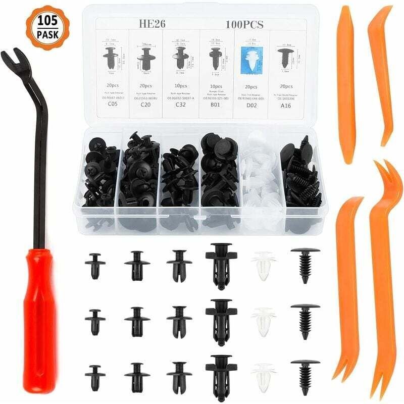 100 Stück Auto-Halteklammern, Auto-Kunststoff-Nietklammern, Auto-Befestigungsklammer und 4 Stück Auto-Entfernungswerkzeu...