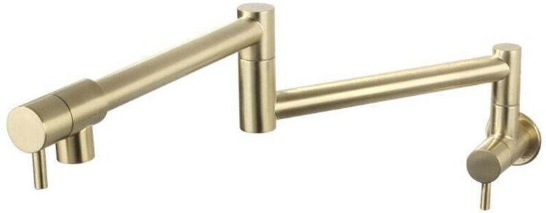 Teleskop-Küchenarmatur mit Klappfunktion, Doppel-Schwenkgriff, Einzel-Kaltwasserhahn in der Wand, gebürstetes Gold