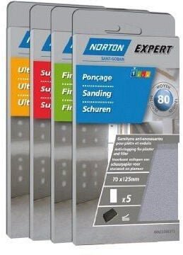 Norton - 5 Nachfüllpackungen Anti-Fouling, Klettverschluss, ungelocht, für Gips, 70x125 mm, Korn 80 66623308315