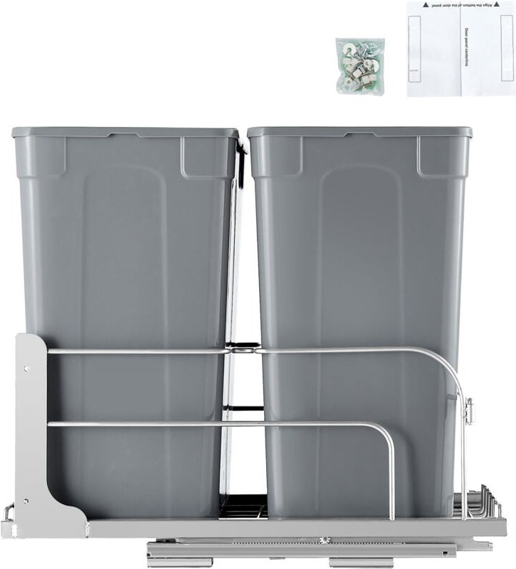 Mophorn Doppelt ausziehbarer Mülleimer, 35 QT x2, Abfall- und Recyclingbehälter für unter den Schrank, mit Soft-Close-Gl...
