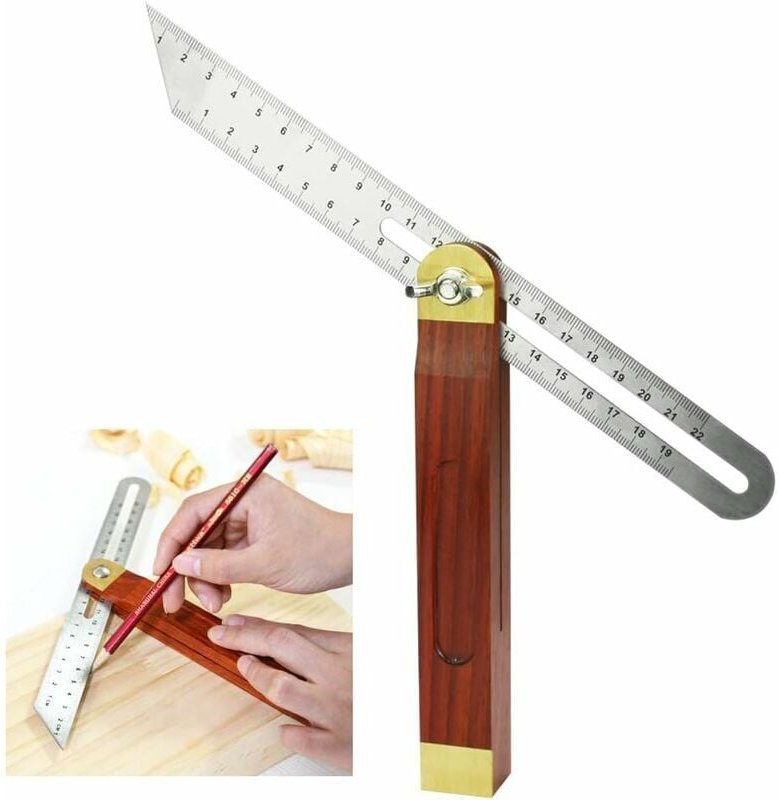 Shining House - Tischlerwinkel aus Edelstahl und Holz, 200 mm, falscher Winkel mit Griff, 0 bis 360 Grad, langlebige Zim...