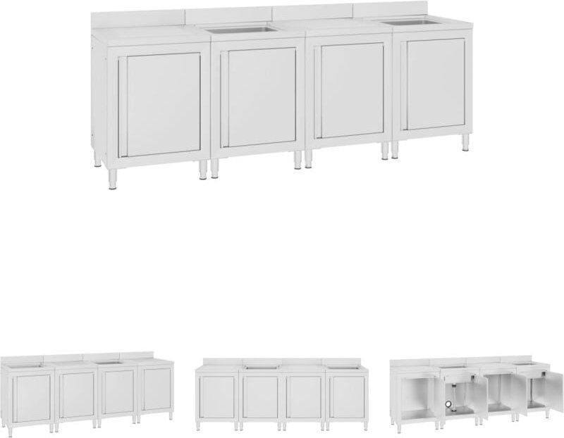 The Living Store - Gastro-Spülenunterschrank 240x60x96 cm Edelstahl - Gastronomie