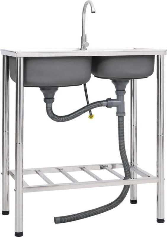 Maison Exclusive Camping-Spüle mit Doppelbecken und Wasserhahn