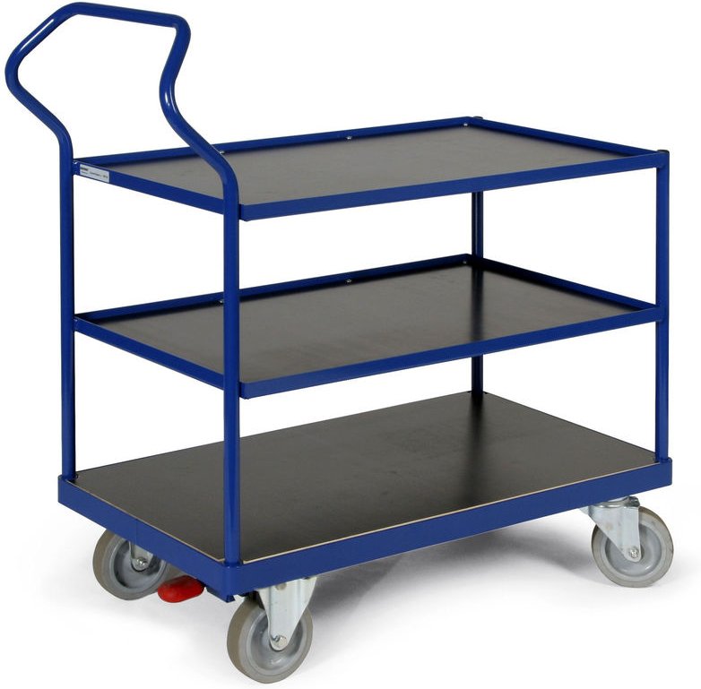 Protaurus ERGOTRUCK-Tischwagen mit 3 Ladeflächen und Schiebebügel 500kg Tragkraft 1000x600mm Bordleiste oben
