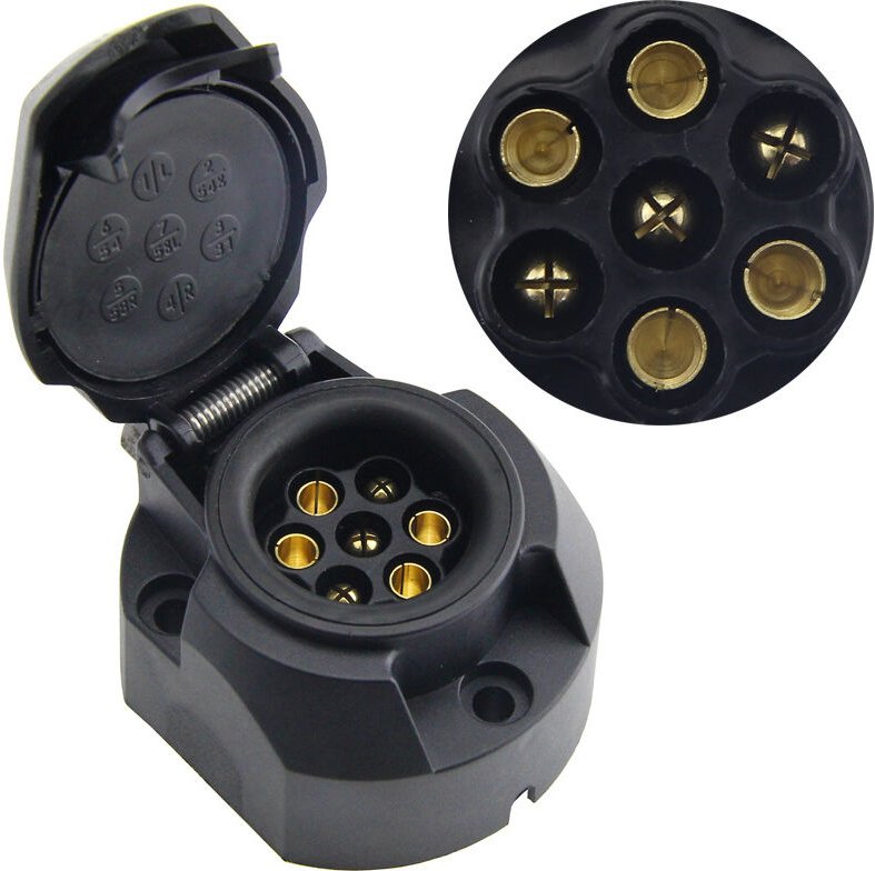 7-polige Anhängersteckdose mit Gummiauflage, wasserdicht, 7-polige wasserdichte Anhängersteckdose, 12 V, 7-polige wasser...