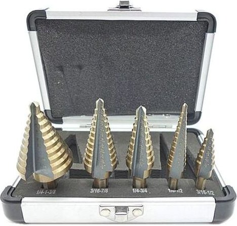 5-teiliges Stufenbohrer-Set, Stufenbohrer, mit professionellem Aluminiumgehäuse, Sechskantschaft, mit selbstzentrierende...