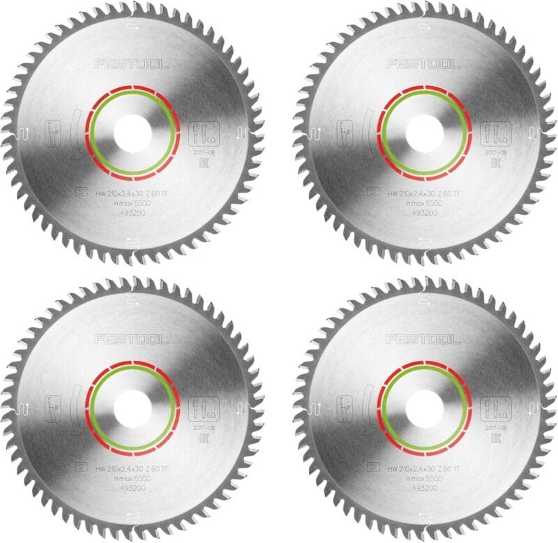 Hw 210x2,4x30 TF60 Kreissägeblatt laminate/hpl 4 Stk. ( 4x 493200 ) 210 x 2,4 x 30 mm 60 Zähne für Laminat, beschichtete...