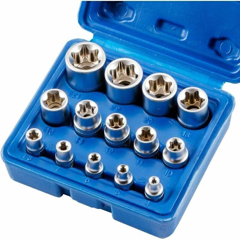 Thumbnail - E Star E4-E24 E-Torx-Innensechskant-Torx-Steckschlüsselsatz, Außensechskant-Stecknussmutter, 14-teilig, - Ahlsen