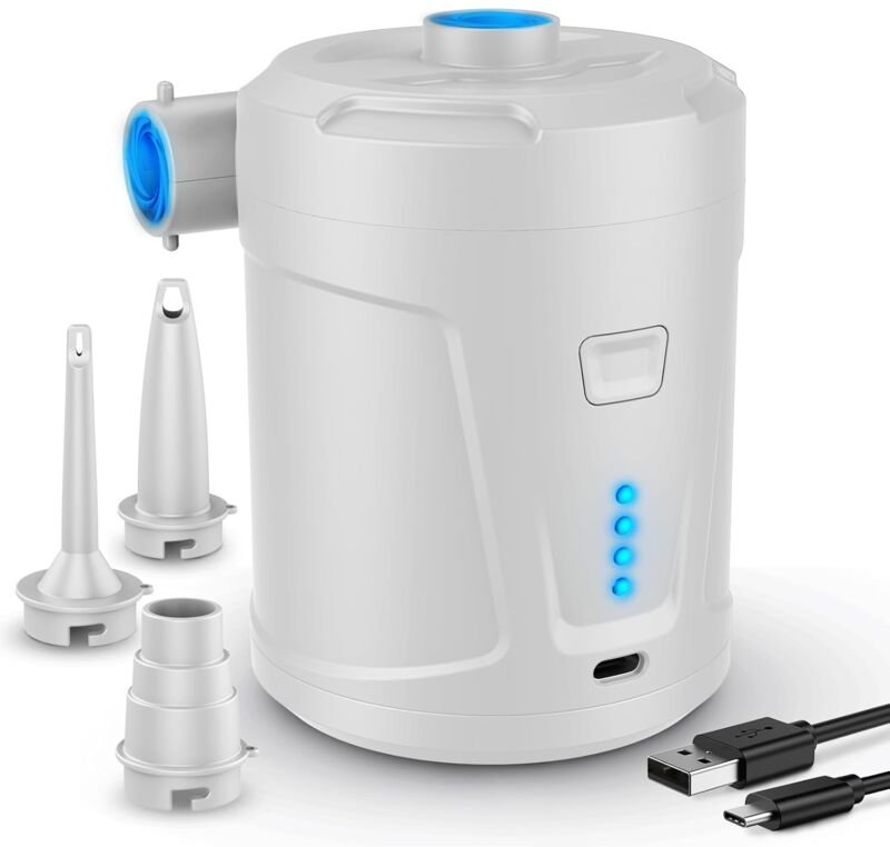 Elektrische Luftpumpe, aufblasbarer Matratzen-Inflator mit 3 Luftdüsen, schneller Inflator für Schlauchboot/Luftmatratze
