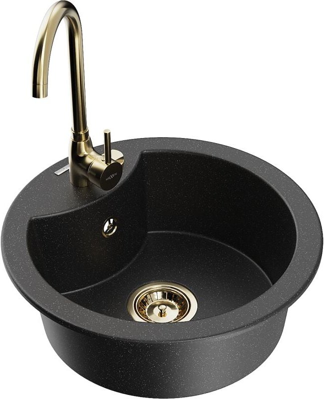 Mexen Diego 1-Becken-Granit-Spüle mit Mischbatterie Telma, Schwarz/Silber - 6512-73-670200-50