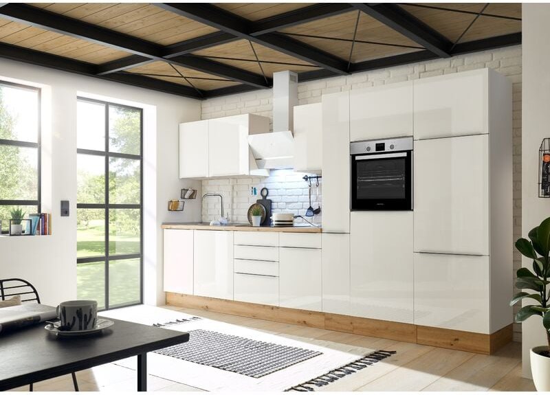 Küche Küchenzeile Küchenblock Marleen Premium 370 cm Weiß Artisan Eiche Respekta