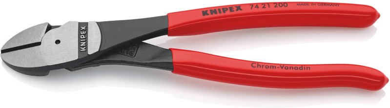 KNIPEX 74 21 200 Kraft-Seitenschneider mit Kunststoff überzogen schwarz atramentiert 200 mm
