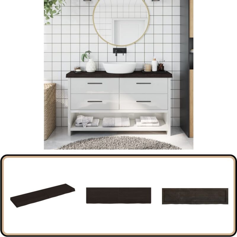 Thumbnail - Waschtischplatte Dunkelbraun 120x30x(2-6)cm Massivholz - Waschtischplatte - Eiche - Holzarbeitsplatte - Badrenovierung -...