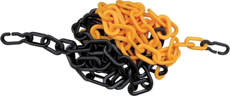 Absperrkette PP gelb/schwarz 9 mm Länge 3 m mit 2 Universalhaken
