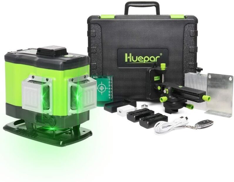 Huepar - Niveau Laser Vert au Sol à 3x360 avec Batterie Li-ion Rechargeable, Laser Level Auto-nivellement Commutable à 3...