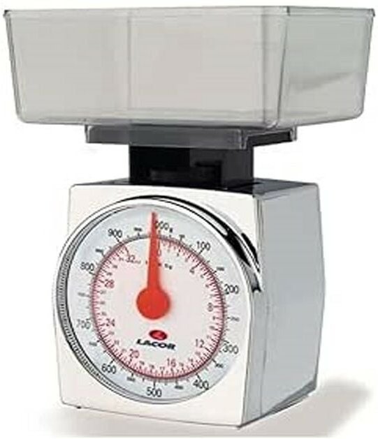 Lacor - Küchenwaage aus verchromtem Kunststoff, 1 kg, mit 5-Gramm-Teilung, Maße 10 x 10 x 10 cm