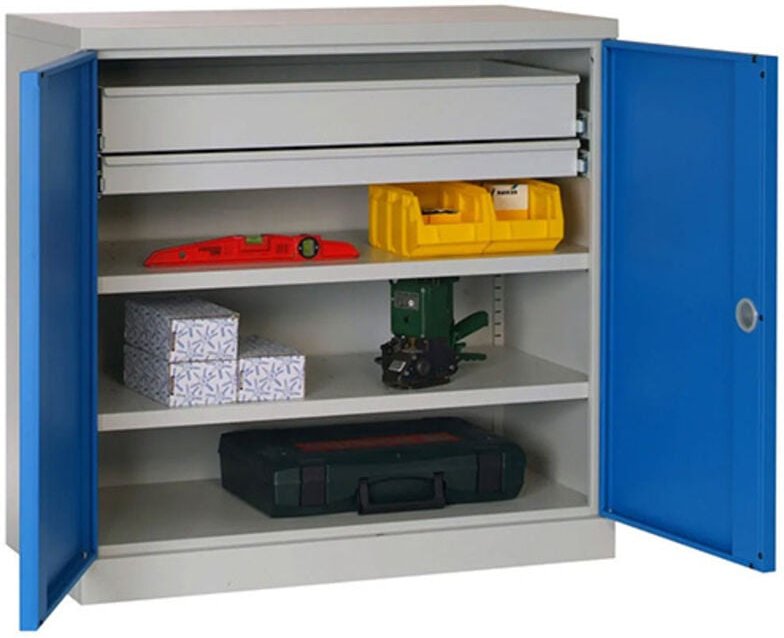 Kleine Werkstattschränke - 2 Schubladen und 2 Einlegeböden - Türen RAL 5015 - W030090037-GCBI