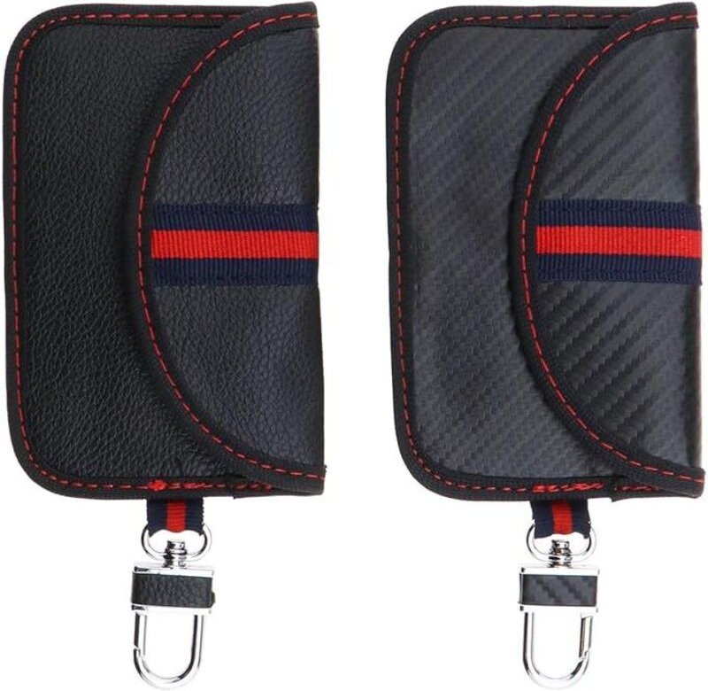 Lntyq - 2 Stück schwarze Anti-Diebstahl-Autoschlüssel-Schutztasche aus Kohlefaser