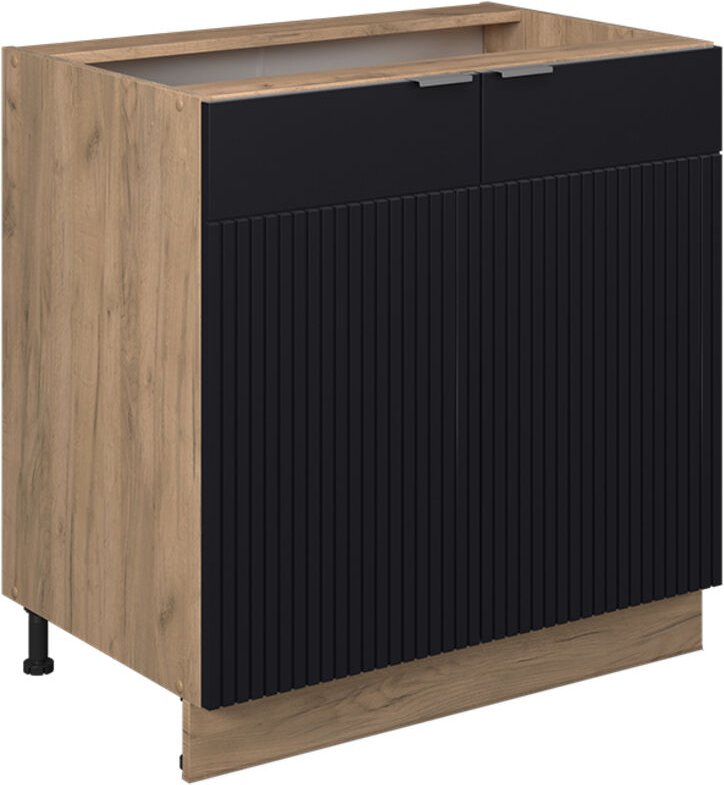 Spülenunterschrank Fame-Line, Schwarz gestreift, 80 cm mit Regal, ohne Arbeitsplatte Vicco