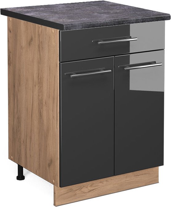 Küchenunterschrank Fame-Line, Anthrazit Hochglanz, 60 cm mit Schublade, ap Anthrazit Vicco