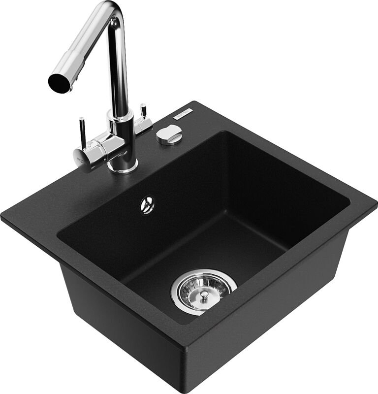 Milo 1-Becken-Granit-Spüle mit Mischbatterie Duero, Schwarz - 6505-77-671600-00 - Mexen
