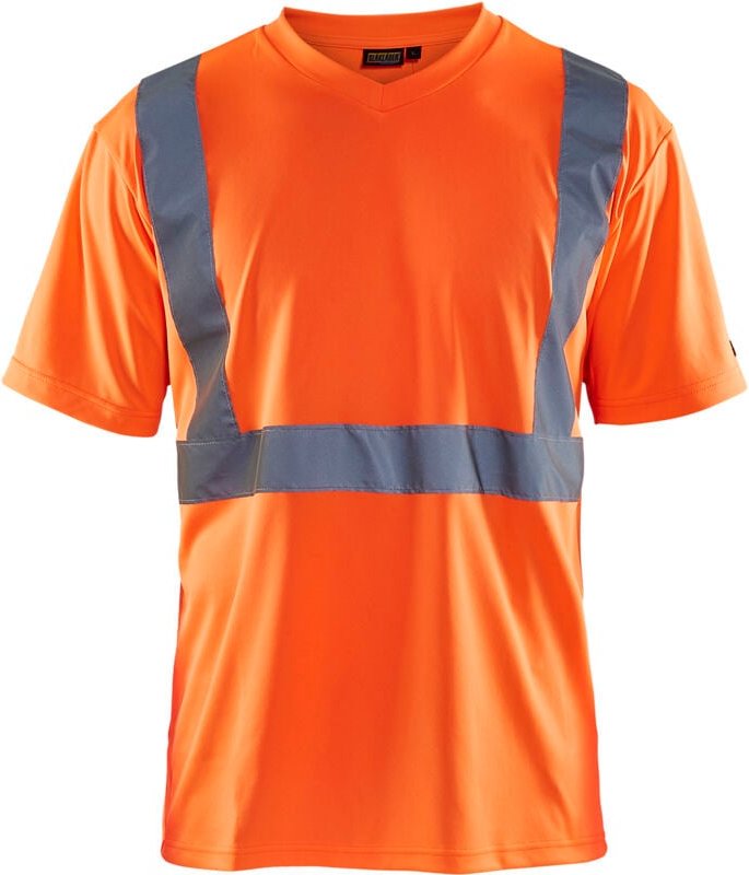 Hochsichtbares Arbeitsshirt mit V-Ausschnitt 3313 – Neonorange XL