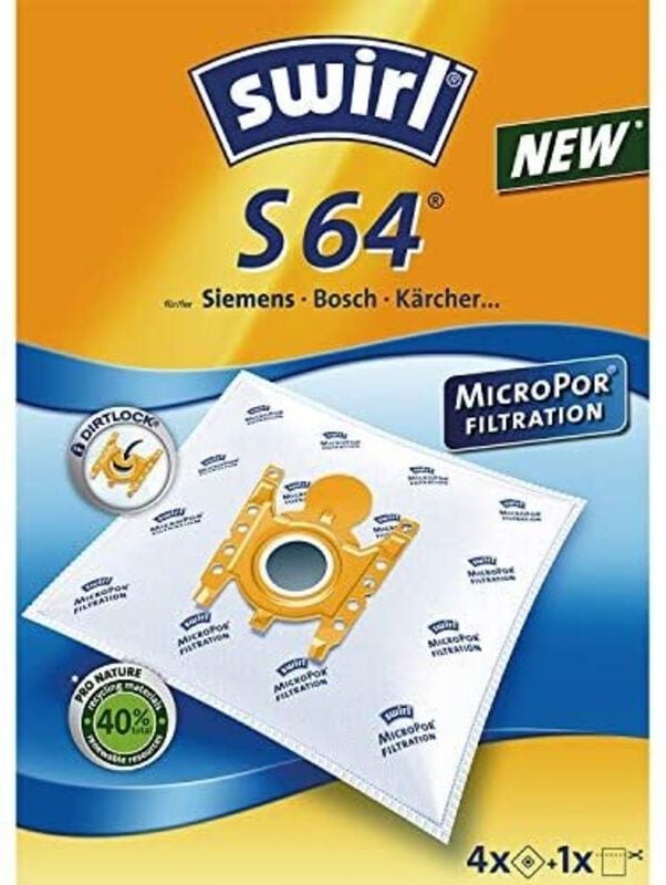 S 64 EcoPor Staubsaugerbeutel 4 Staubbeutel + 1 Filter Staubsaugerbeutel - Swirl