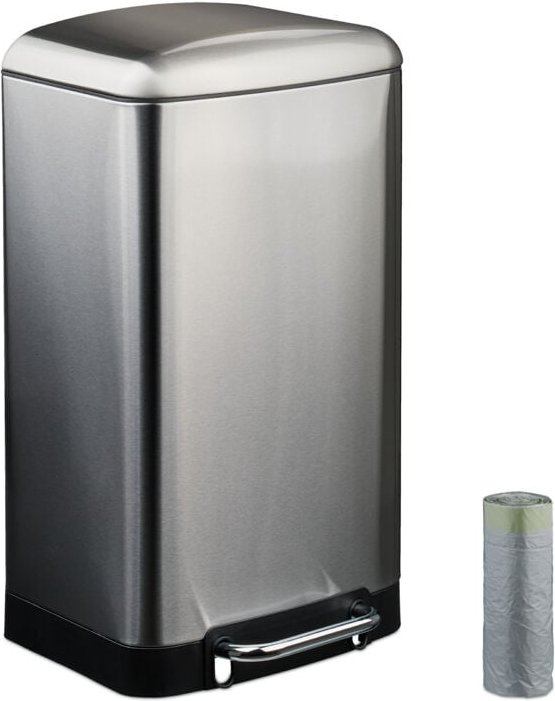 Relaxdays - Mülleimer Küche, 30 l, Fingerabdruckschutz, entnehmbarer Inneneimer, Müllbeutel, Edelstahl Treteimer, silber